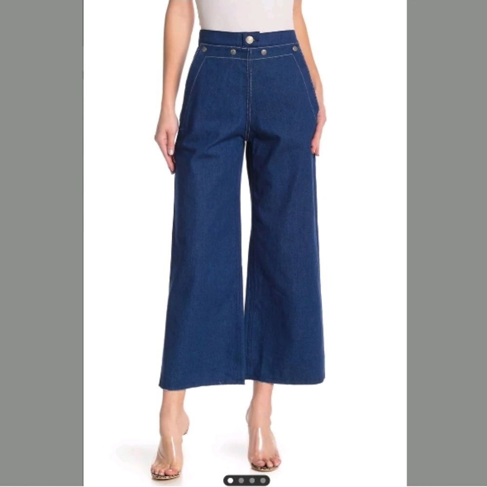 Rag & Bone Women's Blue Seamore Crop Wide High Rise Jeans Size 29
